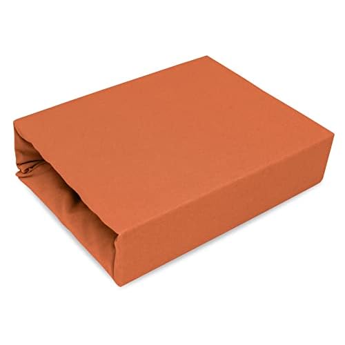 npluseins klassisches Jersey Spannbetttuch - erhältlich in 34 modernen Farben und 6 verschiedenen Größen - 100% Baumwolle, 180-200 x 200 cm, Schokobraun 8 SPANNBETTLAKEN SPANNBETTUCH BETTLAKEN MIT GUMMIZUG 23 FARBEN JERSEY - 80x180 Rostbraun