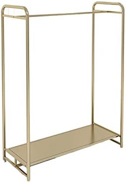 Middai Perchero de metal, percheros dorados independientes con un riel de ropa y estantes de almacenamiento resistentes, ideal para entrada, sala de