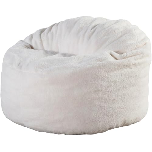 bananair   Puff Salón de Tela Rizada Blanco 100 cm   Suave y Confortable   Puff Pera con Relleno de Espuma Incluido, Óptimo Apoyo para la Espalda   Bean Bag, Sofa Puff Gigante Muy Cómodo