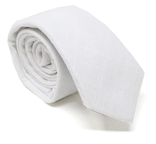 Image of Men's Chambray Cotton Skinny Necktie Tie Textured Distressed Style - 2.5 inch Width