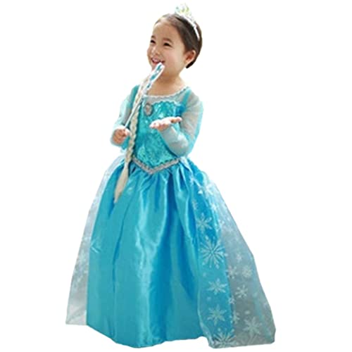 ELSA & ANNA Disfraz de princesa niña - Vestido de princesa para niña - Disfraz de reina de las nieves - Para fiestas, cumpleaños, cosplay y Halloween - 4-5 años (Dress206)