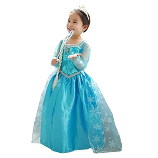 ELSA & ANNA Disfraz de princesa niña - Vestido de princesa para niña - Disfraz de reina de las nieves - Para fiestas, cumpleaños, cosplay y Halloween - 4-5 años (Dress206)