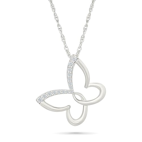 Reeds 1/15ctw Diamond 10k White Gold Butterfly Pendant Necklace