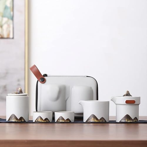 KryZaro 手描き富山柄和風粗陶旅行茶具セット| 耐熱急須・携帯収納カップ付き オフィス・家庭・屋外・車内適正