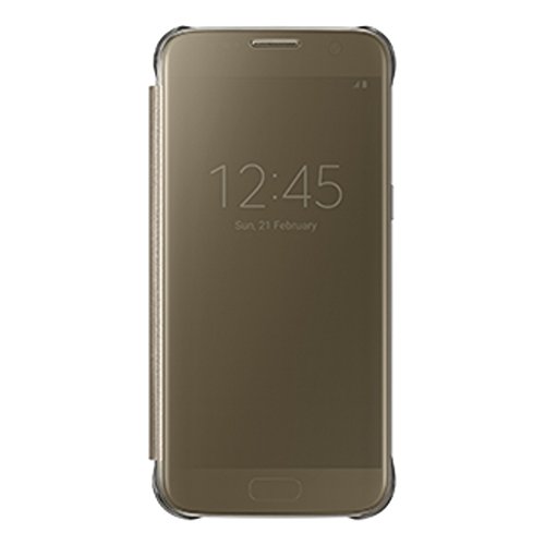 Samsung Clear View Cover - Funda para Samsung Galaxy S7 Edge, con esquinas de metal, color Dorado