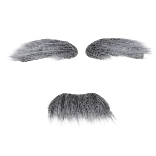 LOGOFUN Realistic Self Adhesive Mustache Eyebrow Kit Funny Beard Accessories for Halloween Cosplay Masquerade Party Costume Decorations Grey White