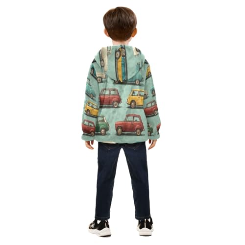 Colorful Cars in Repetitive Pattern Toddler Fleece Jacket Girl Boys Hooded Fleece Jacket Coat Warm4