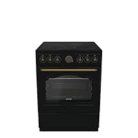 Gorenje Classico GECS 6 B70CLB Elektrostandherd mit Glaskeramik-Kochfeld/Retro Design / 60cm / 71 Liter/Gentle Close/Schnellaufheizung/AirFry/ExtraSteam/Pizzamodus/AquaClean/schwarz