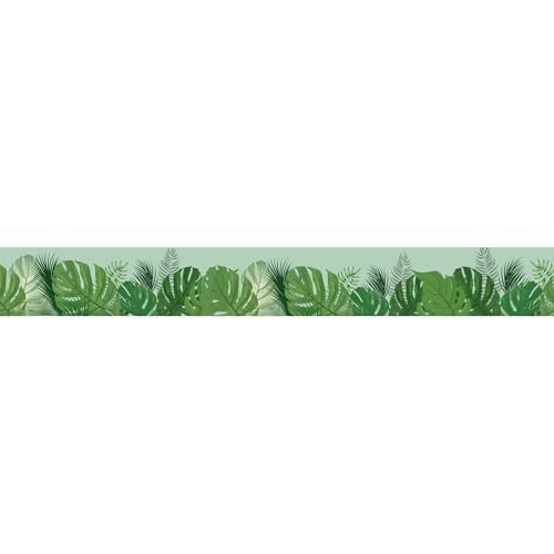 Frise décorative adhésive, amazonia, motif feuilles tropicals vertes, 5 cm X 300 cm