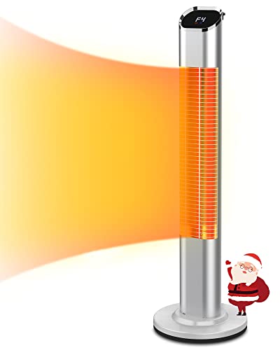 Electric Infrared Patio Heater, Quiet Outdoor Heater / Garage Heater with Gold Tube Freestanding Portable Room Heater with 9 Level Temp, Remote Control, 24H Timer for Large Space/ Bedroom, Office Heater