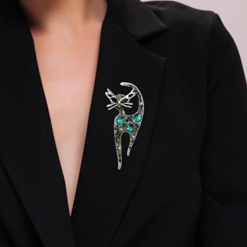 Image of Mabor Vintage Cat Brooch Pin, Rhinestone Cat Brooch for Women Girls Trendy Colorful Crystal Animal Kitten Brooches Lapel Pins