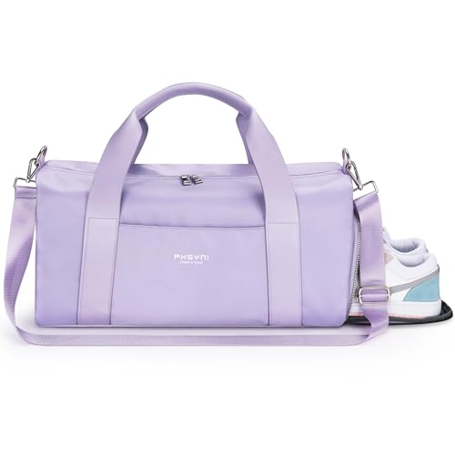 19 Zoll Sporttasche Reisetasche für Damen und Herren,wasserdichte Handgepäcktasche,Trainingstasche für Reisen Schwimmenmit Schuhfach und Nassfach,Griff aus PU Leder (Lila,49x20x25 cm,25L)
