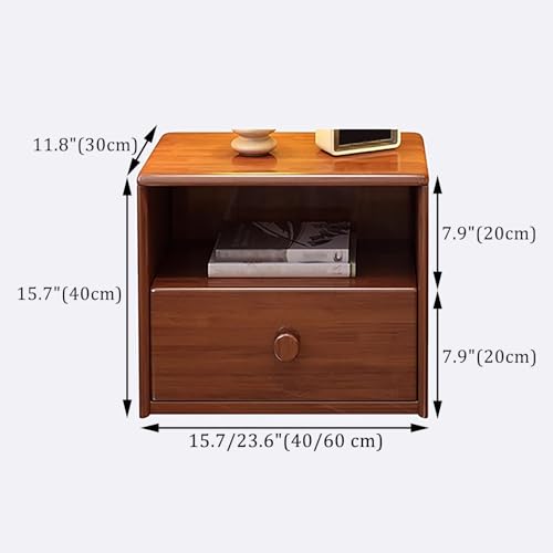 Table de chevet en bois massif avec tiroir semi-ouvert pour optimiser le rangement