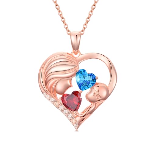 Zoeniya Mother Daughter Birthday Gifts for Her Women Rose Gold Plated Mom Heart Pendant with 12 Months Birthstone Necklace, Christmas Gifts for Mom Daughter, Birthday Mothers Day Gifts Anniversarry Jewelry for Wife Girlfriend Sister