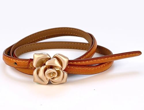 Women Rose Buckle Genuine Leather Skinny Belt Retro Buckle Belts2