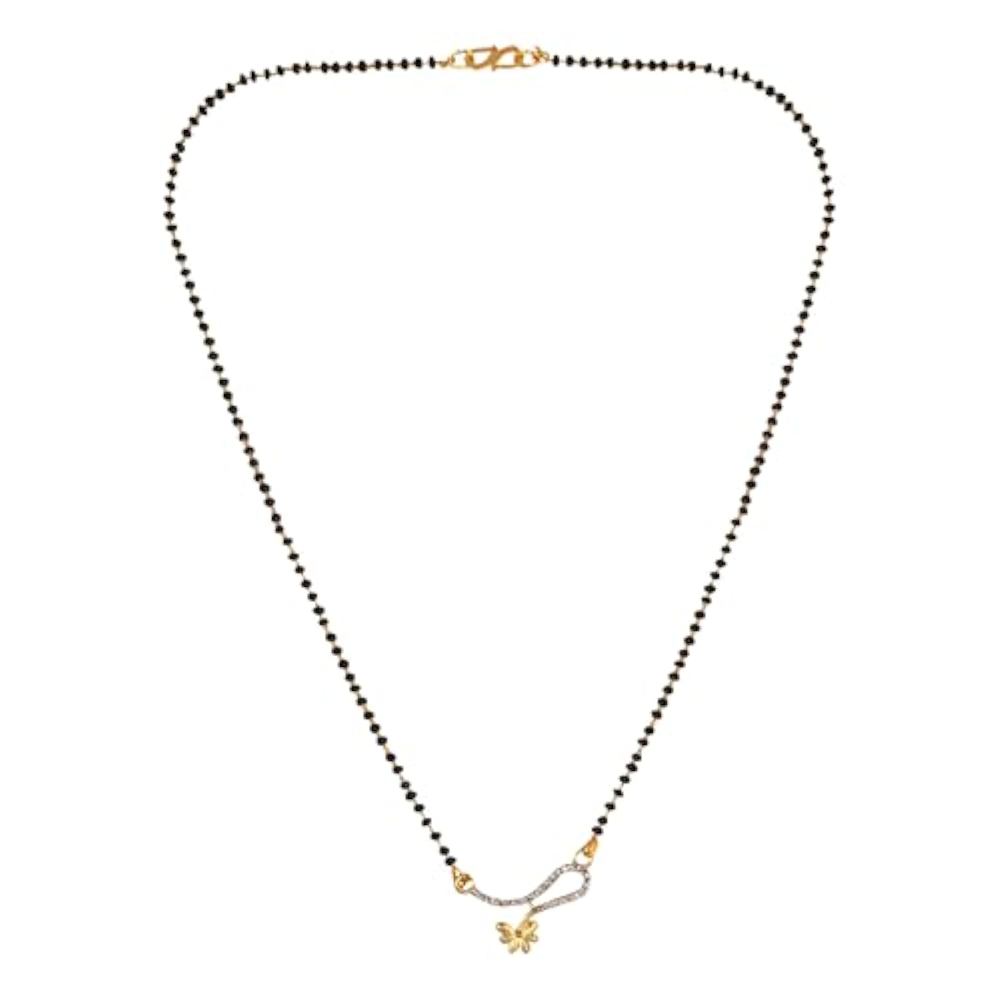 Women's Gold-Plated AD Mangalsutra with Black Beads Chain