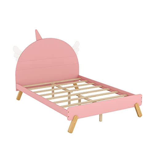 Softsea Kids Full Platform Bed Frame With Headboard Cute Bed Frames For Girls Boys, No Box Spring Needed Easy Assemble, Pink #TOP6