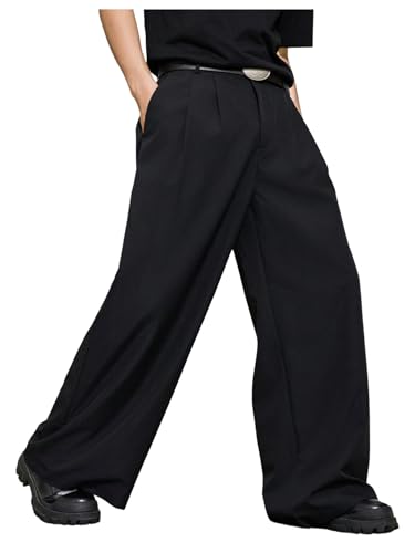 Floerns Men's Causal Baggy Wide Leg Suit Pants Loose Fit Business Dress Trousers