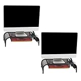 Mind Reader 2MESHMON-BLK Metal Mesh Stand and Desk Organizer with Drawer, Monitor Riser, Black-2 Pack