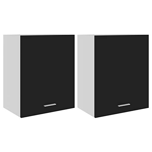 Tidyard 2 pcs Kitchen Cabinet Wall Cabinets Unit Storage Organizer Furniture Black 50x31x60 cm Chipboard