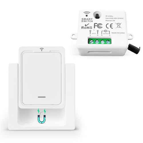 Tedeligo Kit de Interruptor de Luces Inalámbricas, Interruptor inalámbrico móvil Transmisor de radio 230V 2300W Control de rango de hasta 100M para Lámparas y Electrodomésticos, Blanco