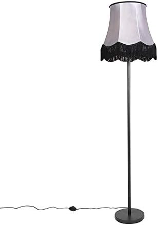 Qazqa QAZQA - Modern Klassieke vloerlamp zwart met Granny B kap grijs - Simplo | Woonkamer | Slaapkamer - Staal Langwerpig |Rond - E27 Geschikt voor LED - Max. 1 x 60 Watt
