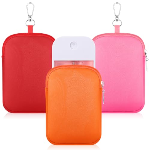 Image of Halloscume 3 Pcs Hand Sanitizer Spray Case Hand Sanitizer Holder Zippered Pouch, Fashion Accessory with Snap Hook, 3 Colors Protective Case with Keychain for Power Mist 1FL OZ(Pink, Orange,Red)