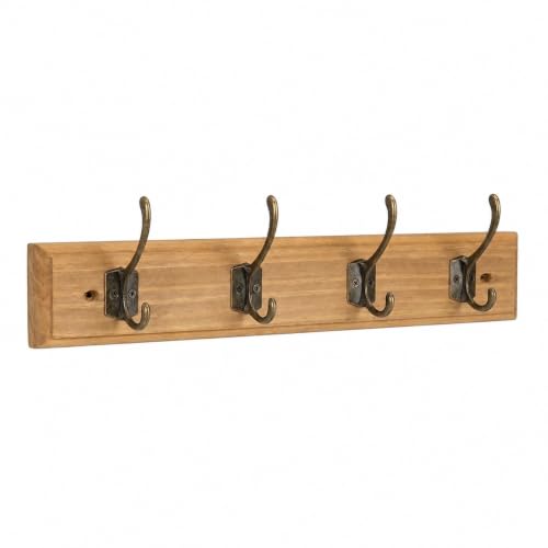 LIN HOME XZ 22234 3 Perchero Pared de Madera Rústico con 4 Ganchos Metálicos Vintage   Colgador Decorativo para Entrada, Dormitorio, Baño para Abrigos, Sombrero, Toallas,70x8.5x1.5CM