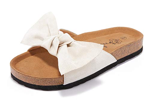Image of FISACE Womens Bow Flat Sandals Flip Flops Slide Sandals Summer Beach Shoes