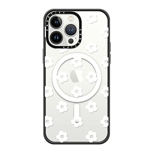 CASETiFY �R���p�N�g iPhone 14 Pro Max �P�[�X [MIL�K�i���� (2x MIL-STD-810G)/1.2m����̗����e�X�g���N���A/MagSafe �ɑΉ�] - Ditsy Daisies - White - �}�b�g�u���b�N