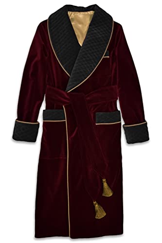 DesignVillaArt Men's Velvet Dressing Long Gown Smoking Jacket Maroon with Black Quilted Smoking Jackets (L) DesignVillaArt Men's Velvet Dressing Long Gown Smoking Jacket Maroon with Black Quilted Smoking Jackets (L)