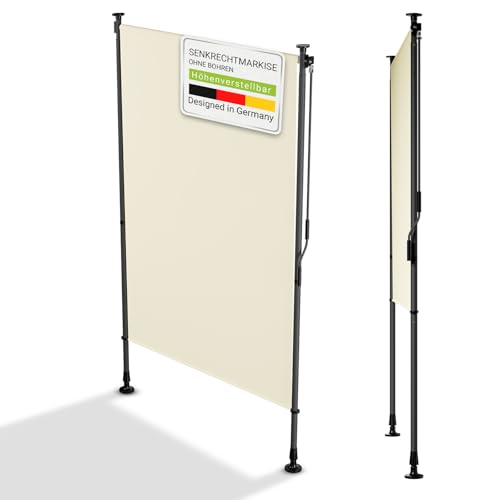Juskys® Senkrechtmarkise Barbados 120x310 cm - Balkon Sichtschutz wetterfest - Ausziehbare Seitenmarkise ohne Bohren für Garten und Balkon - Beige
