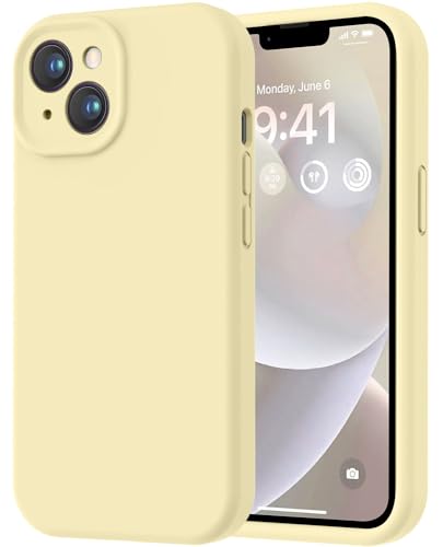 Image of LOVE 3000 Designed for iPhone 14 Case, Premium Silicone with [Soft Anti-Scratch Microfiber Lining] Shockproof Protective Phone Case for Men Women Girls 6.1 inch, Creamy Yellow