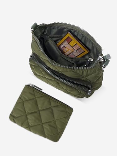 WESTBRONCO Quilted Crossbody Bags for Women Multi Zipper Pockets Nylon Purses with Wallet Set3