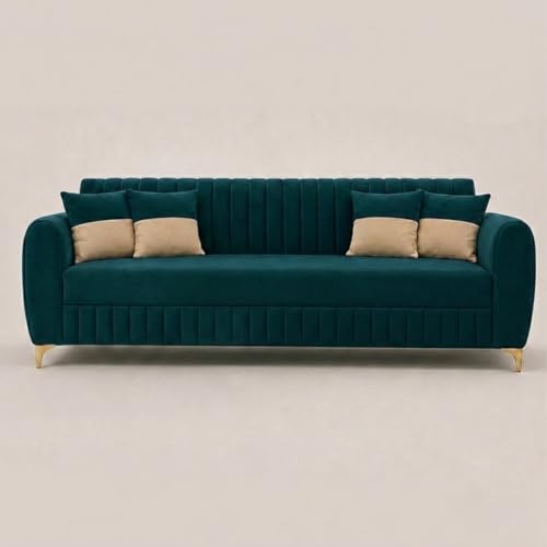Image of CASASTYLE Signature Velour 3 Seater Sofa Set | Boston Matte Fabric | 40D Foam + Zigzag Spring | 3-Yr Warranty (Ocean Green)