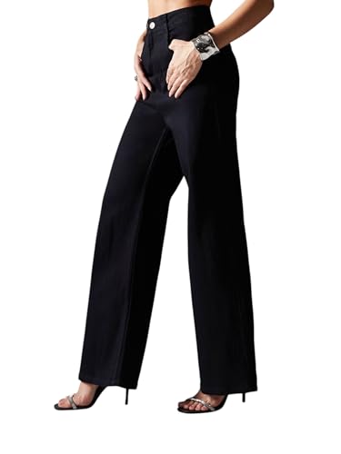 Image of Miss Chase Women's Wide-Leg High-Rise Regular-Length Stretchable Shaping Denim Jeans