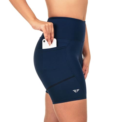 Short Compressão Com Bolso Feminino Para Corrida Academia (BR, Alfa, M, Regular, Regular, Azul Marin