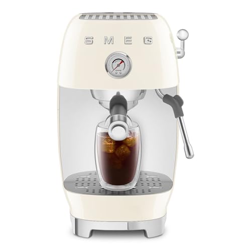 Image of Smeg Cold Brew Coffee Machine, Original Italian Brand, Patented Smeg Cream Color, Live the Barista Exeprience, Professional Steam Wand for Creamy Milk Drink, Pressure Monitor, ECF03CREU
