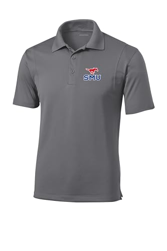 Sport Your Gear SMU Mustangs Prime Athletic Logo Micropique Sport-Wick Golf Polo (SMU Sport Gray, Large)