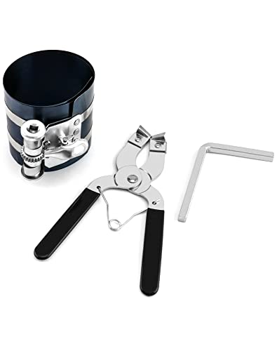 QWORK Piston Installer Pliers Car Engine Adjustable Piston Ring Installer Removal Kit Compressor Tool and Piston Ring Pliers