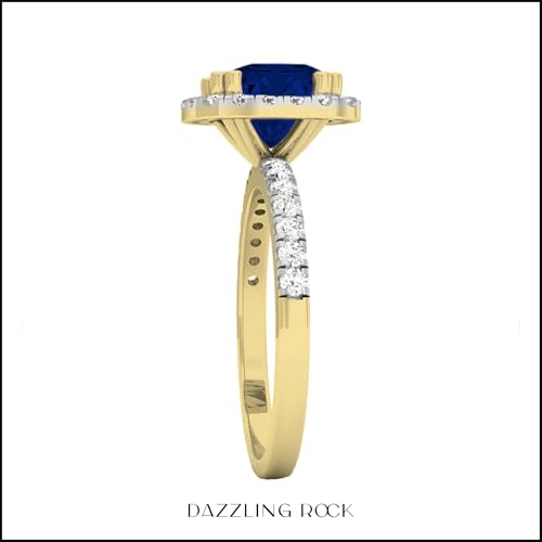 Dazzlingrock Collection 7.5mm Cushion Lab Created Gemstone & Round White Diamond Halo Engagement Ring for Women in 14K Yellow Gold4