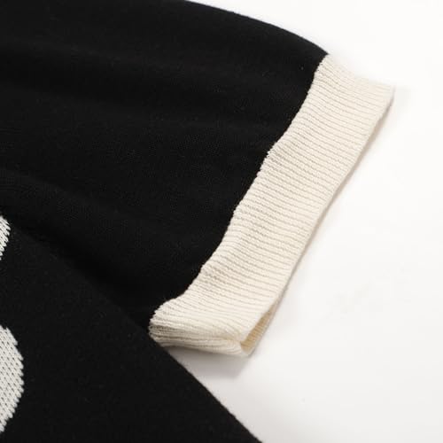 OXKNIT Mens Casual 60s Retro White Flower Knitted Short Sleeve Vintage Button Down Golf Polo4