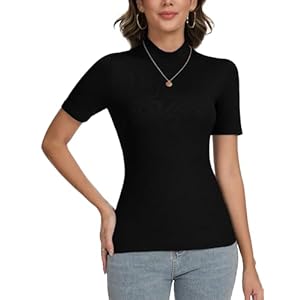 CARCOS Kurzarmpullover Damen Stehkragen Rollkragenshirt Damen Kurzarm Basic Pullover Oberteile Slim Fit Bluse T-Shirt Top für Frühling Sommer Herbst Elegant Shirt