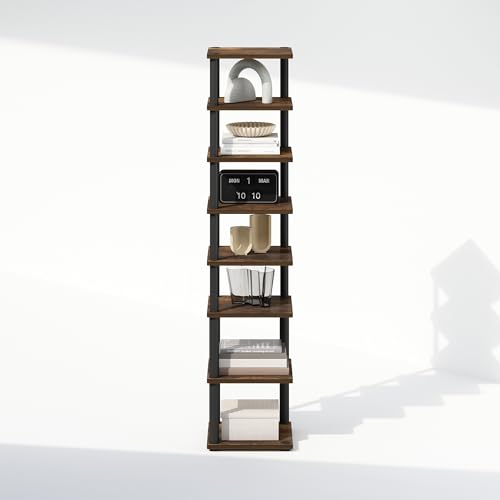 Image of Furinno Turn-N-Tube Corner Shelf, 8-Tier Display Rack, Vertical Corner Storage Rack, Space Saving Organization and Storage, Entryway, Living Room, Closet, Amber Pine