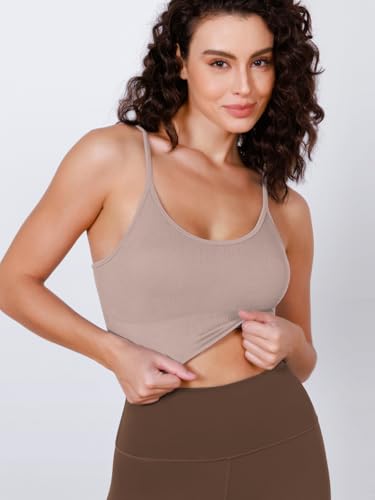 Image of ODODOS Seamless Sports Bra for Women Ribbed Camisoles Non Padding Yoga Bra Crop Tank Tops