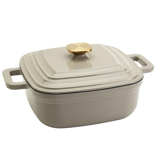 Smith & Clark 4 Quart Enameled Cast Iron Square Dutch Oven Pot with Lid, Gray