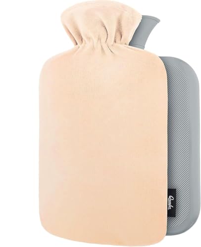 Wärmflasche mit Bezug – Weicher Premium Vliesbezug – 1,8l groß Wärmeflasche, Wärmflasche Kinder, Bettflasche für Erwachsene - Champagne - 1...