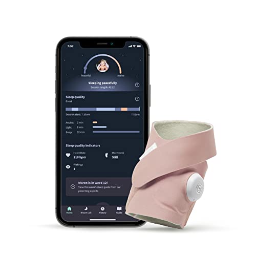 Image of Owlet Dream Sock - Smart Baby Monitor View Heart Rate and Average Oxygen O2 as Sleep Quality Indicators. Wakings, Movement, and Sleep State. Digital Sleep Coach and Sleep Assist Prompts - Dusty Rose