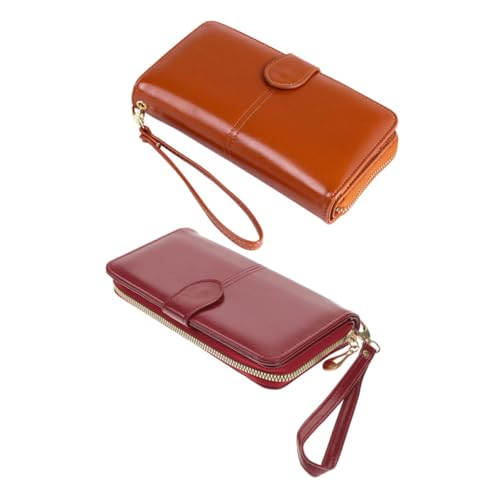 2Pcs Women Wallet Portable Faux Leather Zipper Purse Compact Travel Wallet for Cards Cash Phone Stylish Design for Everyday Use