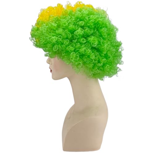 Image of FREE BEAUTY Brazil Flag Colored Afro Wig for Men Women 2026 World Cup Fan Wig Soccer Fans Cheer Hair Yellow Green Afro Wigs for Football Fans for Stadium Party Cosplay (Brazil)
